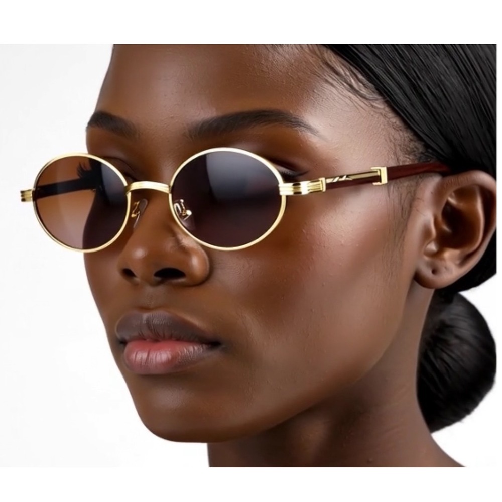 Women Sunglasses Gold Frame Dark Brown Shape Festival Street Party Driving Gafas